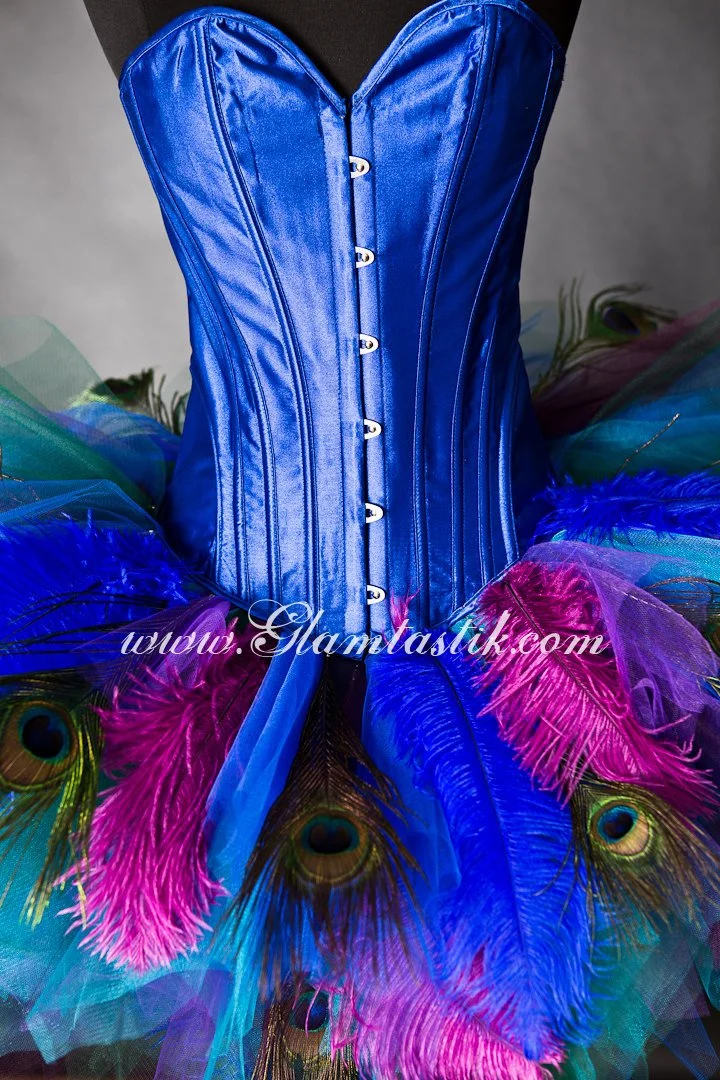 Custom Size Blue Purple Turquoise Green and Black Peacock burlesque corset tutu feather dress costume S-XL Glamtastik Custom Size Blue Purple Turquoise Green and Black Peacock burlesque corset tutu feather dress costume S-XL Glamtastik
