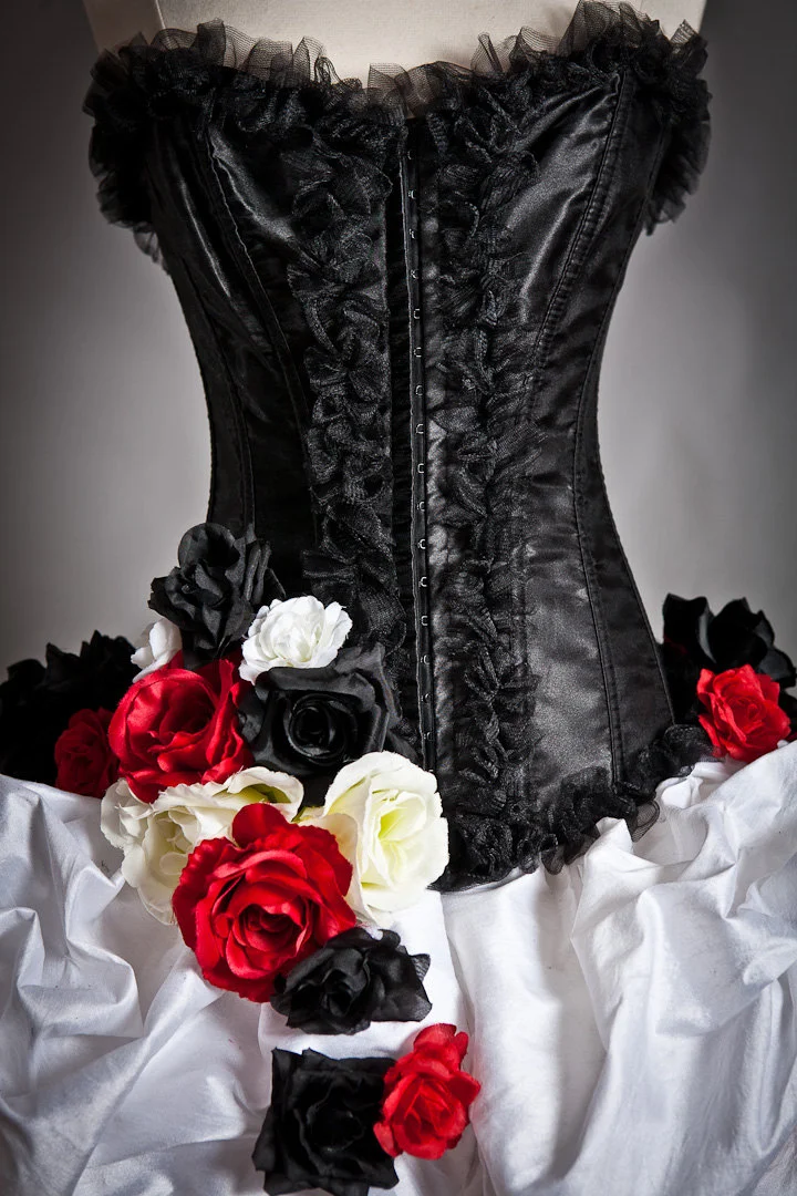 Custom Size Red White and black lace and tulle burlesque prom dress with roses Day of the Dead costume Glamtastik Custom Size Red White and black lace and tulle burlesque prom dress with roses Day of the Dead costume Glamtastik