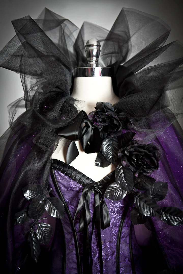 Custom Size Purple and black Burlesque Vampire corset dress with sparkle cape and black roses S-XL Glamtastik Custom Size Purple and black Burlesque Vampire corset dress with sparkle cape and black roses S-XL Glamtastik
