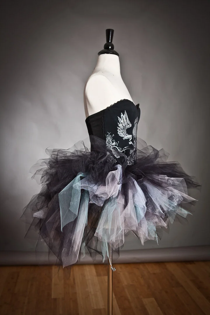 Custom Size Silver, aqua and black Corset tutu Skull Prom dress Halloween  Costume small-large  Glamtastik