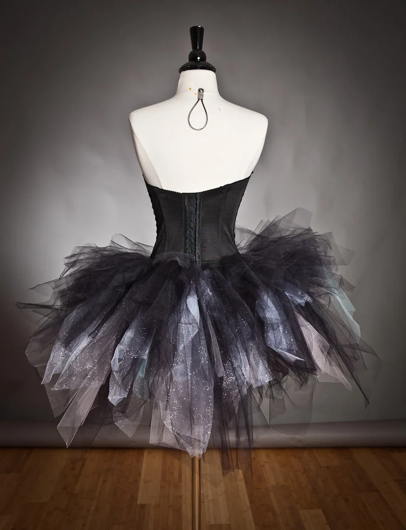 Custom Size Silver, aqua and black Corset tutu Skull Prom dress Halloween  Costume small-large  Glamtastik