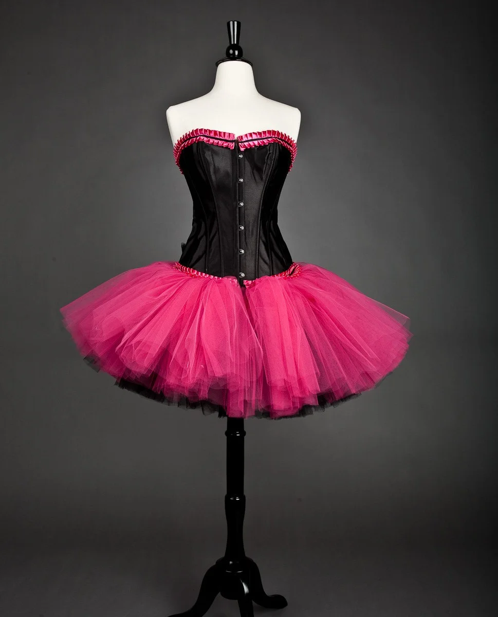 Custom Size hot pink and black tulle corset dress Burlesque available in any size Glamtastik Custom Size hot pink and black tulle corset dress Burlesque available in any size Glamtastik