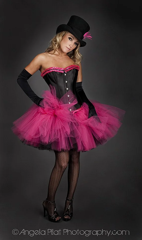 Custom Size hot pink and black tulle corset dress Burlesque available in any size