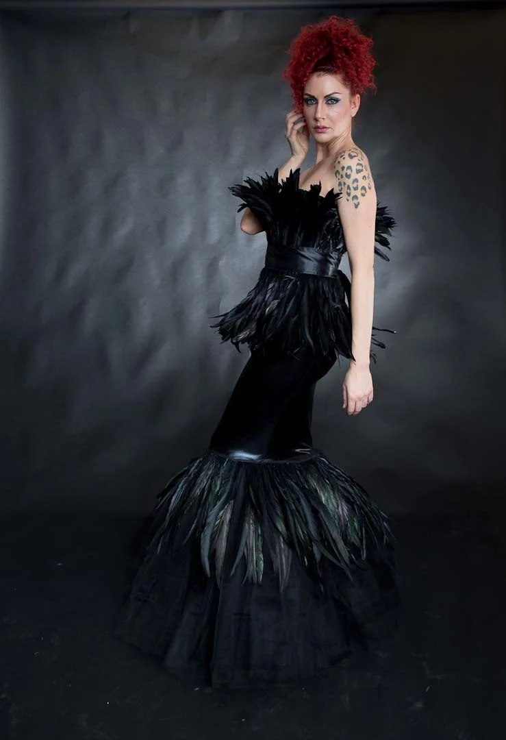 Custom Size Black Feather mermaid trumpet style tulle prom dress Small-XL