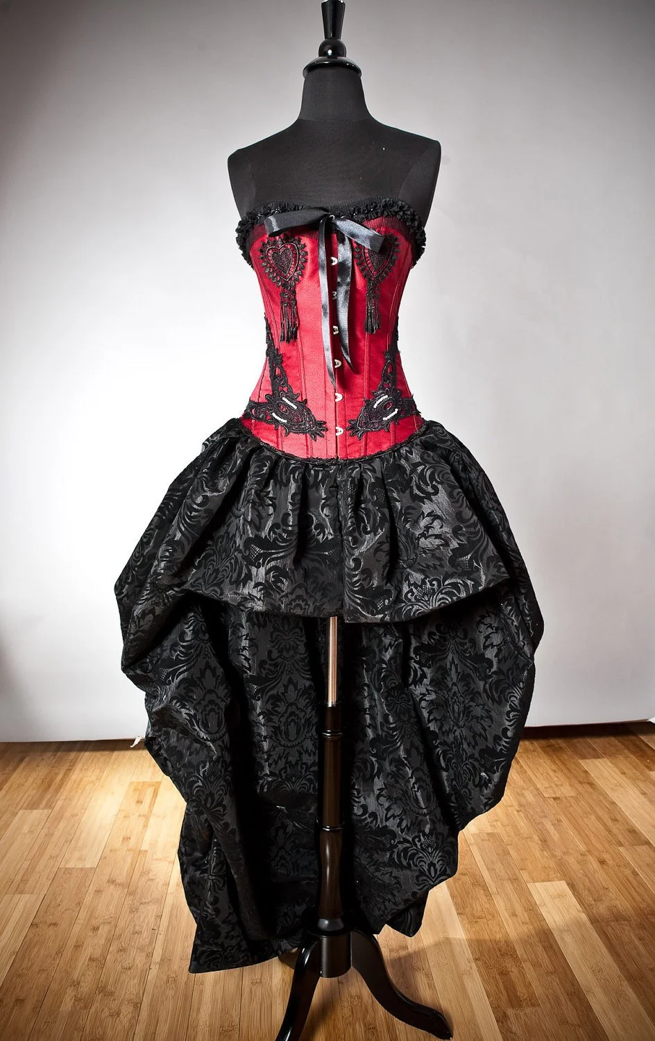 Custom Size Red and Black Lace Ruffle bustle Burlesque Corset prom Gown Glamtastik Custom Size Red and Black Lace Ruffle bustle Burlesque Corset prom Gown Glamtastik