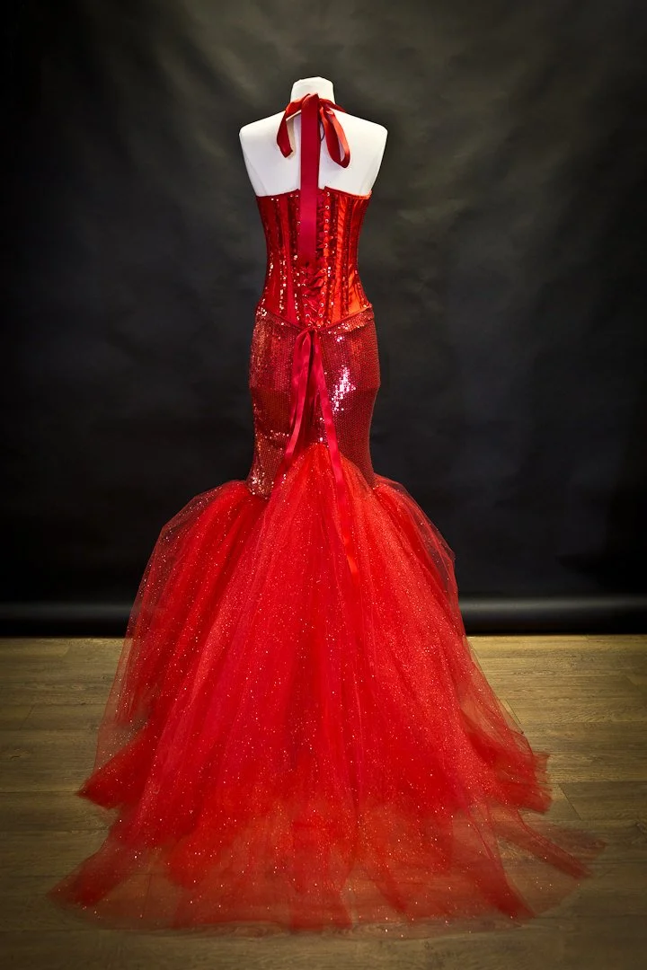 Custom SizeRed sequin mermaid style sparkle tulle prom dress Halloween Jessica  Rabbit Devil dress S-XL  Glamtastik