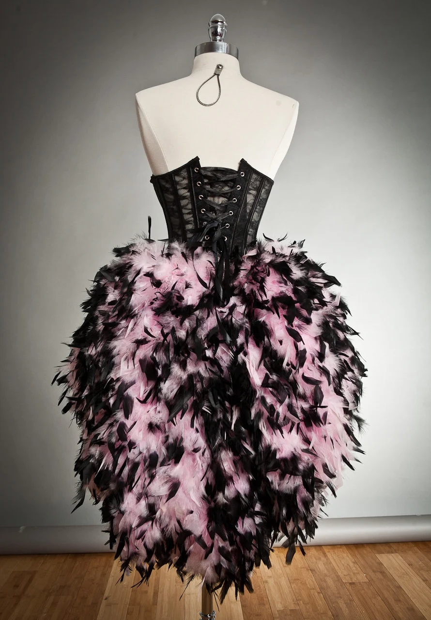 black and pink feather dress Black dress with pink feathers