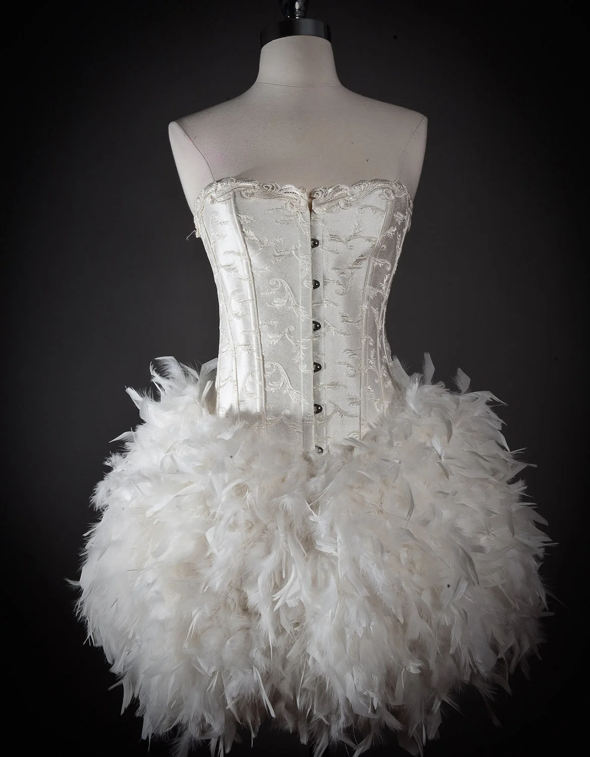 Custom Size Ivory vintage inspired Burlesque Feather Corset Dress Small-XL