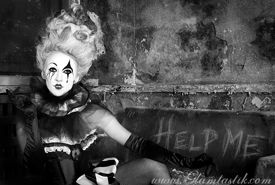 Custom size Black and White striped satin and tulle Circus Harlequin  Burlesque corset prom dress with neck piece  Glamtastik