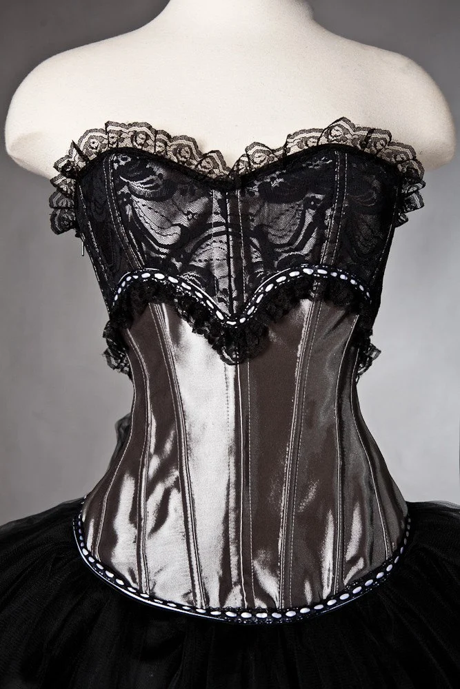 Custom Size Silver and Black tulle Burlesque Corset dress Glamtastik Custom Size Silver and Black tulle Burlesque Corset dress Glamtastik
