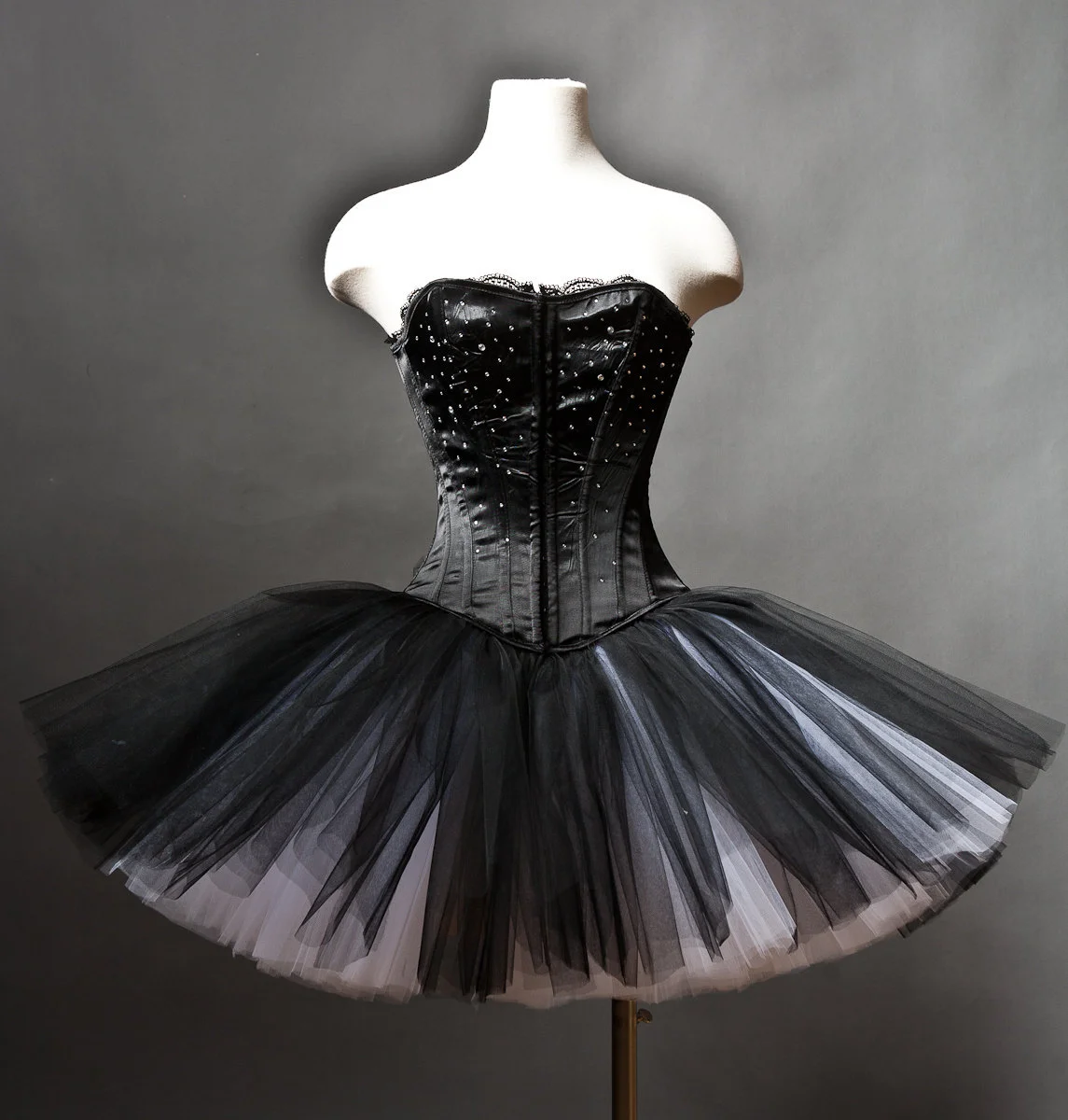 Custom Size Black and White rhinestone tulle Burlesque Corset Prom Dress   Glamtastik