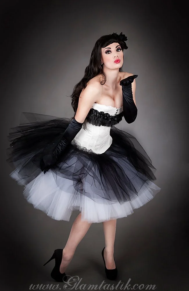 Corset Black Short Tutu Skirt Custom Size Black And White Vintage