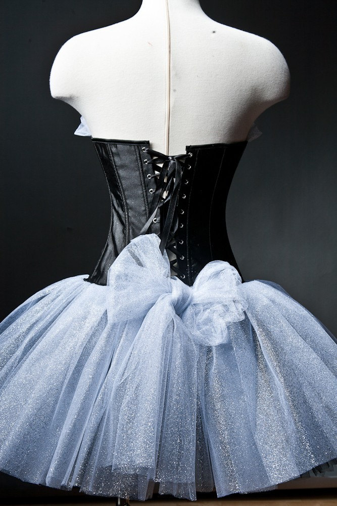 scene prom dress Sheer-Corset Strapless Long Prom Dress with Side Sash Dusty Blue / Large