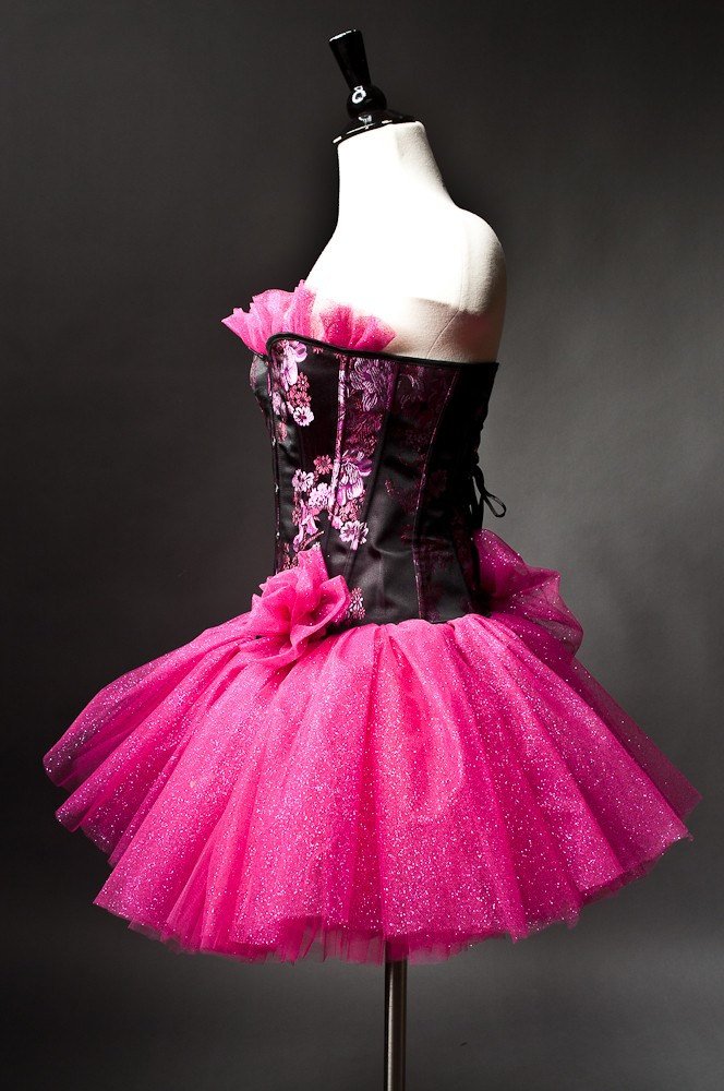 black and hot pink party dresses Off Shoulder Hot Pink Satin Black Top Long Prom Dresses with Pockets, Off  Shoulder Formal Dresses Graduation Dresses Evening Dresses main image 1