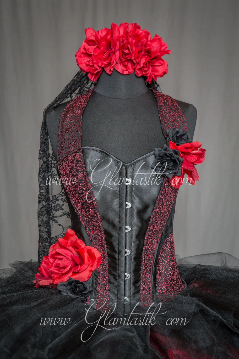 open lace back dress Long A-Line Prom Dress with Sheer Embroidered Corset Black / 4 main image 0