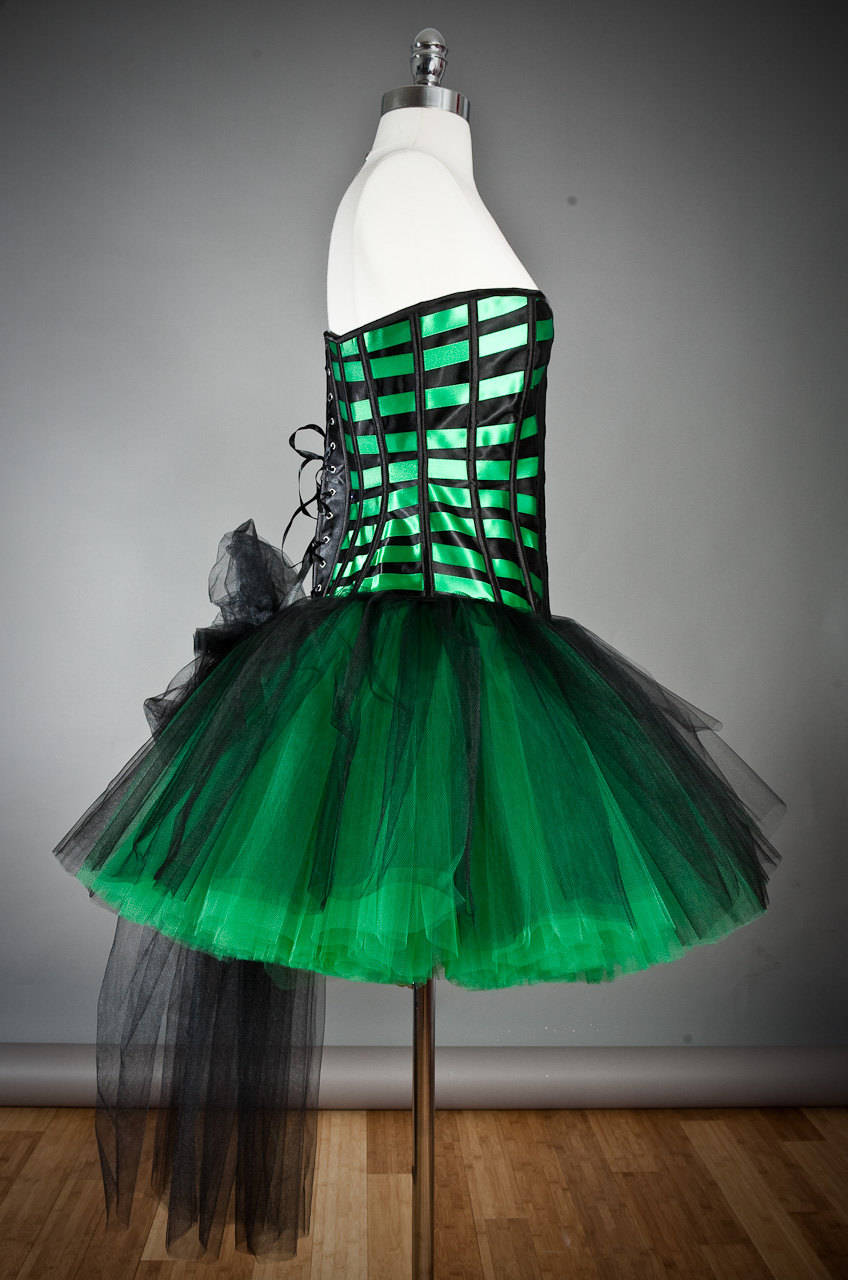 Custom Size Black and Emerald Green Burlesque tulle corset Prom dress Glamtastik Custom Size Black and Emerald Green Burlesque tulle corset Prom dress Glamtastik