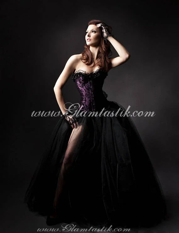 Custom Size plum and black burlesque tulle prom dress