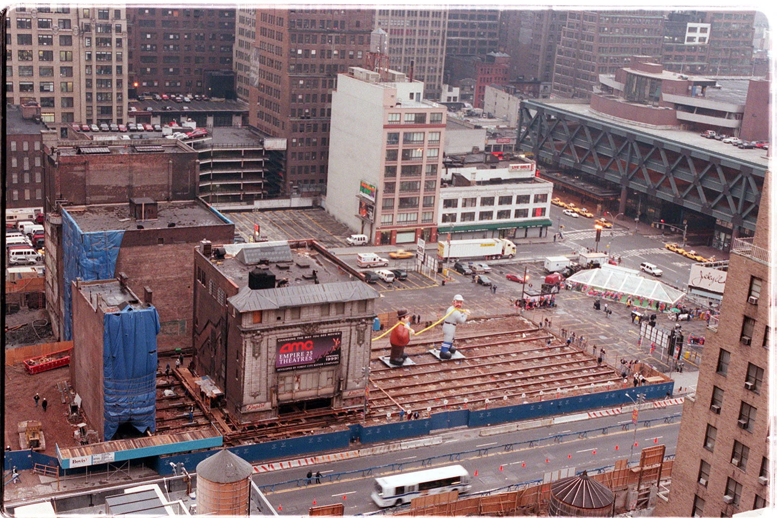 The Empire Theatre being moved west on 42nd Street to accommodate the development of a new hotel. Credit: The New York Times