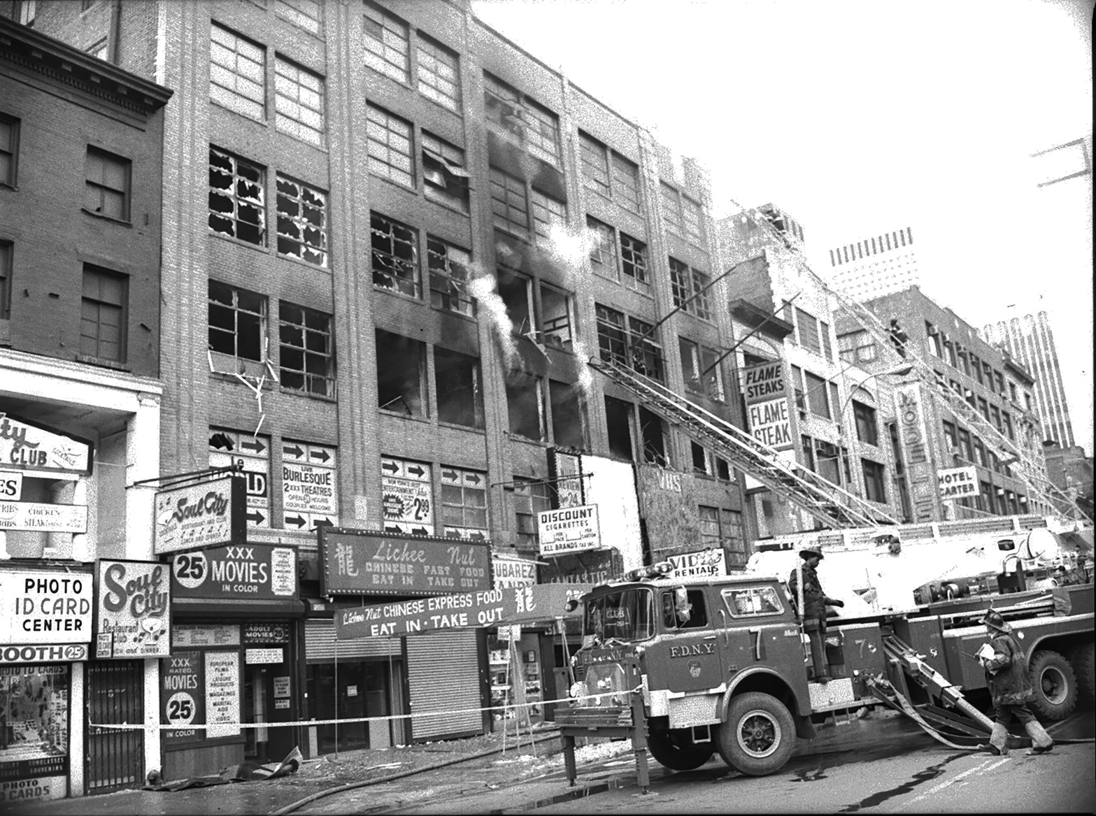 42nd Street, circa 1985. The FDNY was a regular presence on the block in the 80s. Credit: FDNY