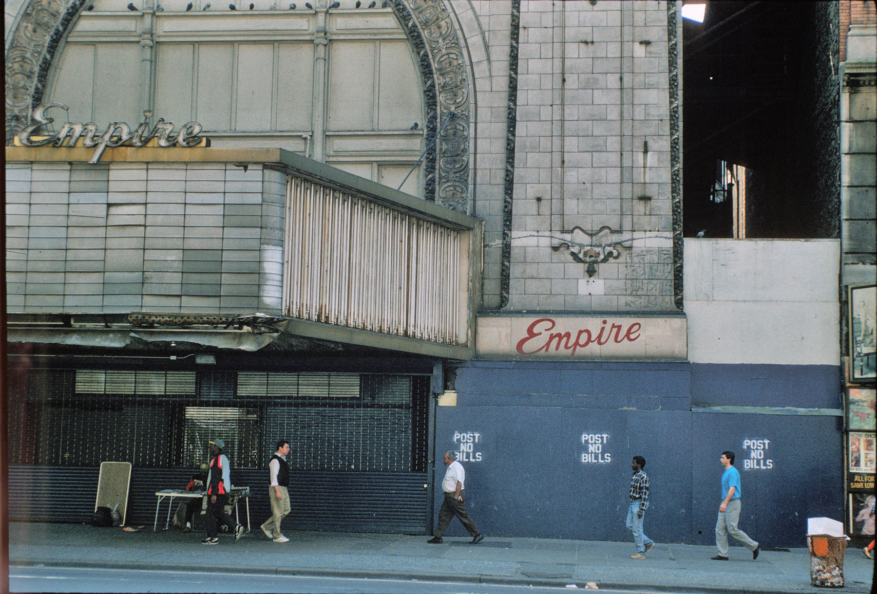 The Empire Theatre, circa 1992. Through the work of the 42nd Street Development Project and the Office of Midtown Enforcement, business were gradually condemned and closed out along 42nd Street, which lead to a dramatic drop in crime. Credit: Peter Aaron/Otto for Robert A.M. Stern Architects