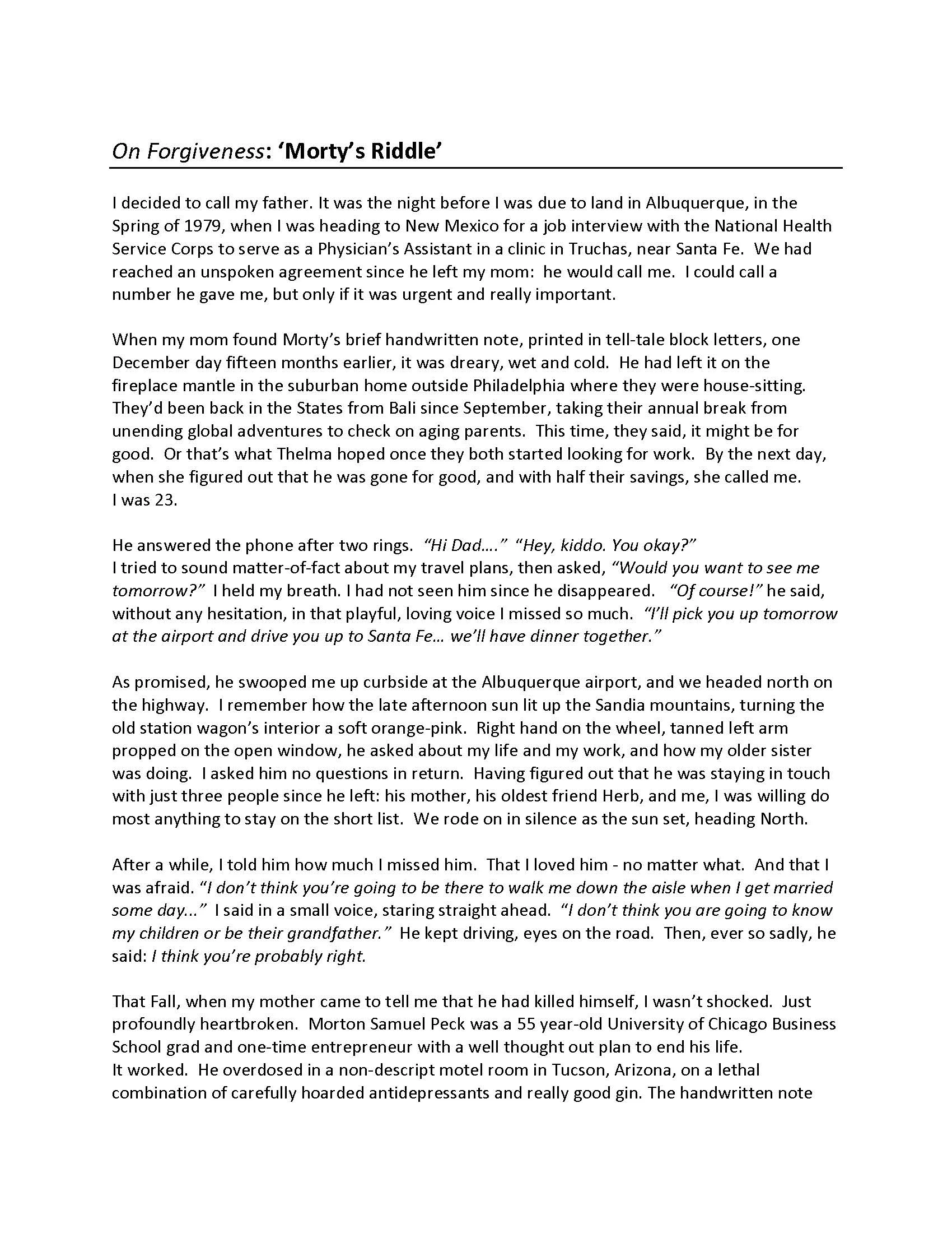 Forgiveness: ‘Morty’s Riddle’