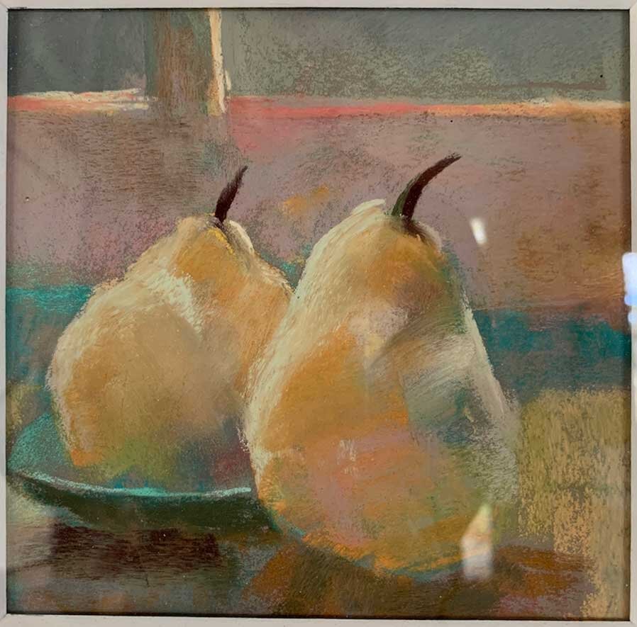 2019. Fat Pears on Sill, about 5x5. SOLD.