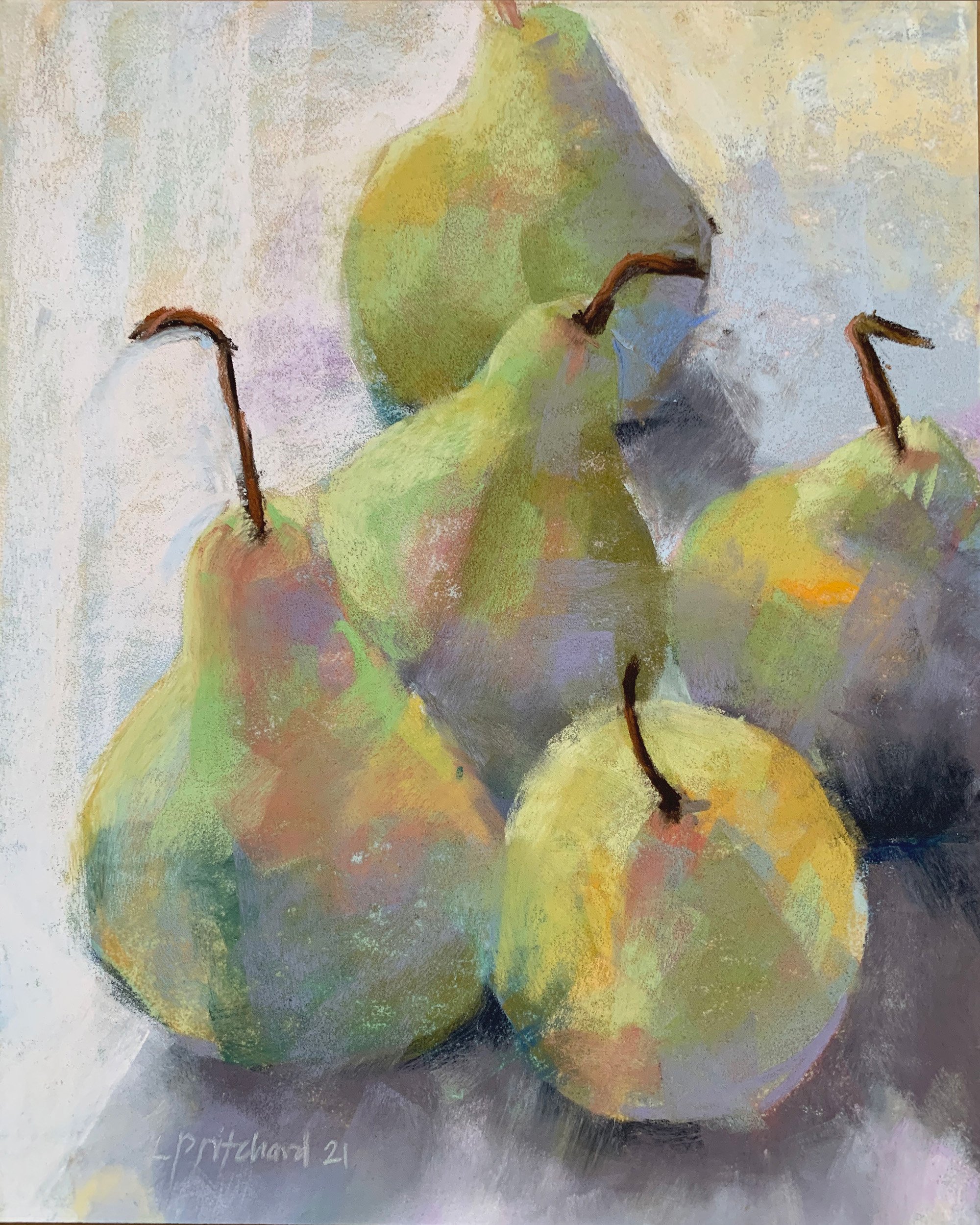 Sunlit Pears, 2021, 10x8, 18x16 framed