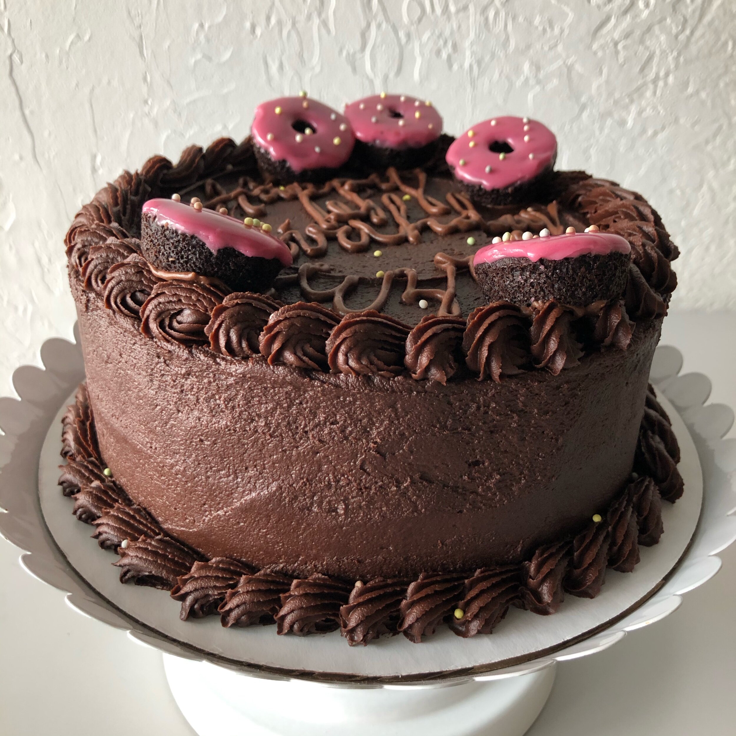  Chocolate Cake with added mini donuts 