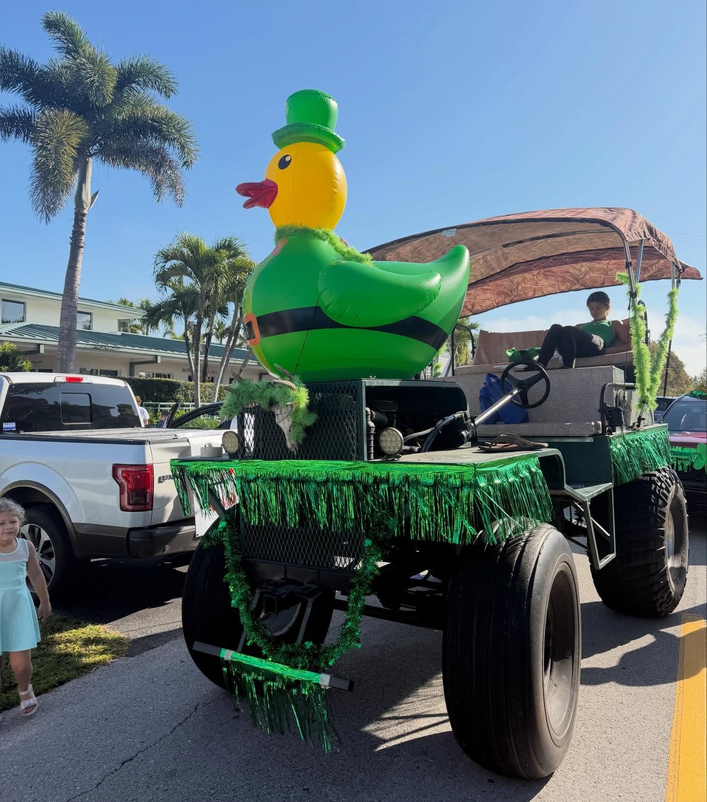 We had a great time at the St. Patrick&rsquo;s Day parade this weekend! 🍀
Floridian Carpentry rolled through with our green swamp buggy, inflatable duck, and the whole family along for the ride. 🐶 
Grateful to live and work in such an awesome commu