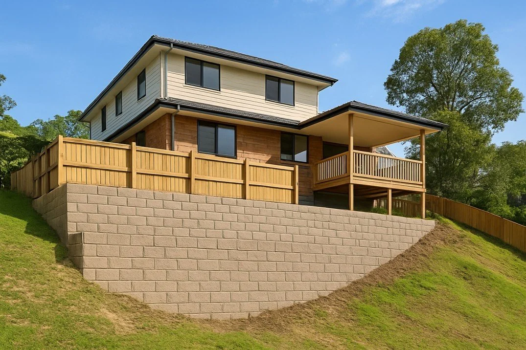 Residential retaining wall on a sloping block requiring development approval.