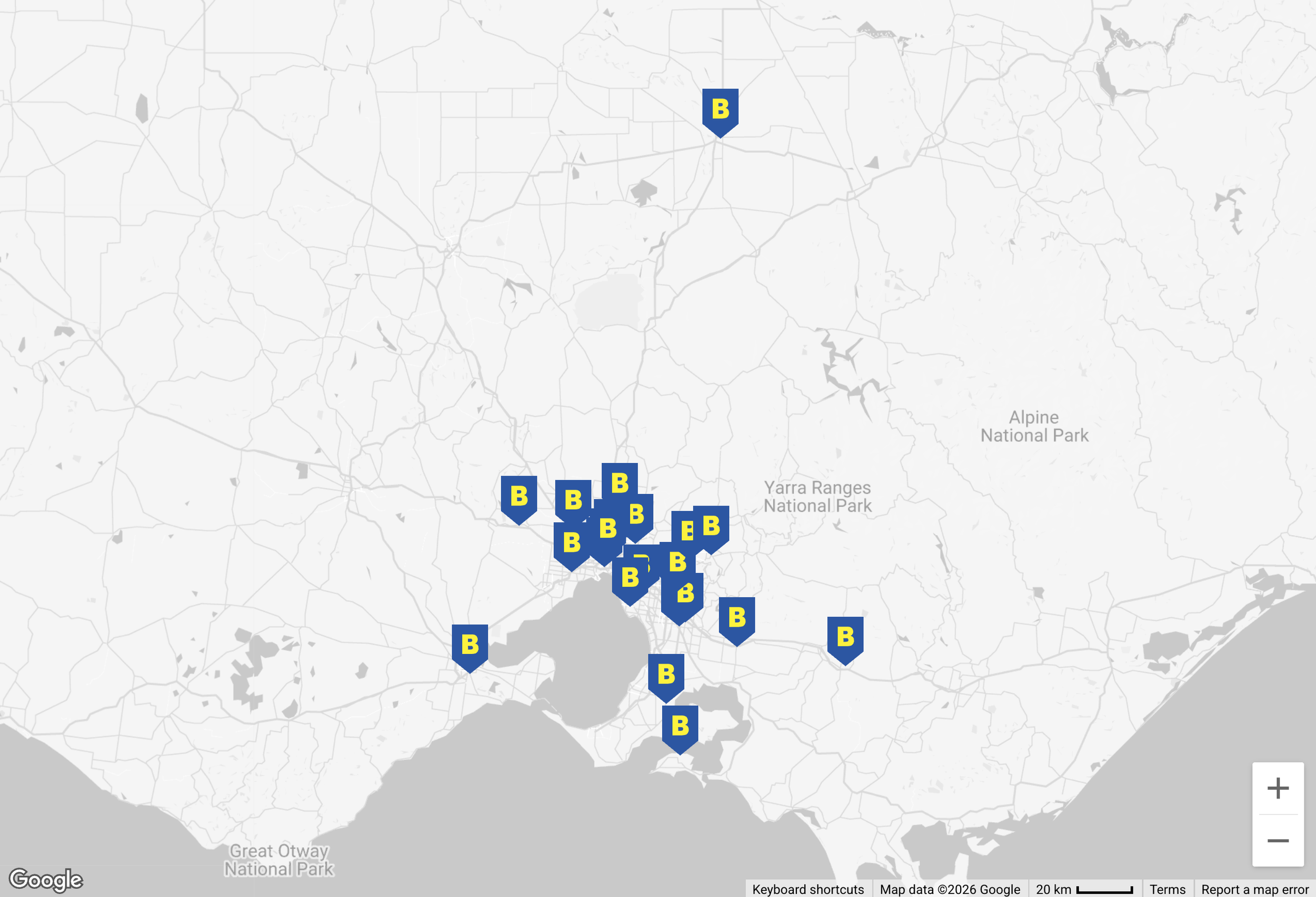 Map of victoria with bowens stores