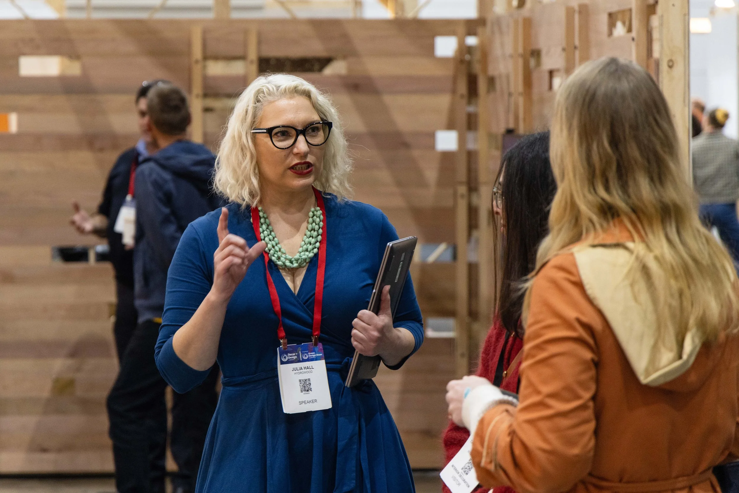 Julia from Hydrowood and Twenty Nine Ideas speaks with guests at the Green Design Show in Melbourne