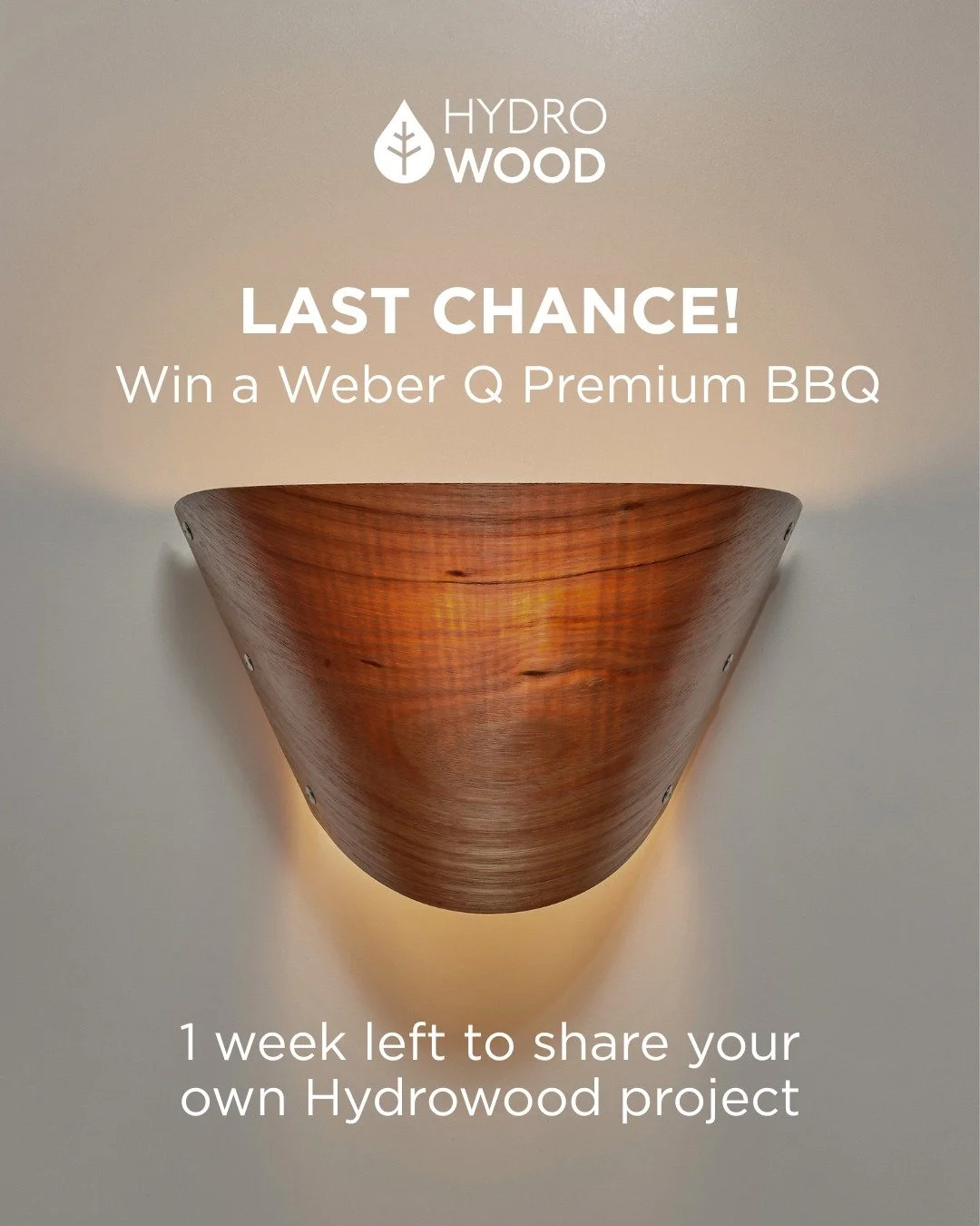 ⏰ One week to go! 

Enter your Hydrowood project for a chance to win a Weber Q Premium BBQ. 

We&rsquo;ve seen some incredible submissions, like this bespoke Axiom Lighting Small Barc Wall Light in Hydrowood Tasmanian Oak, sent in by Ian Hewitt. 

Th