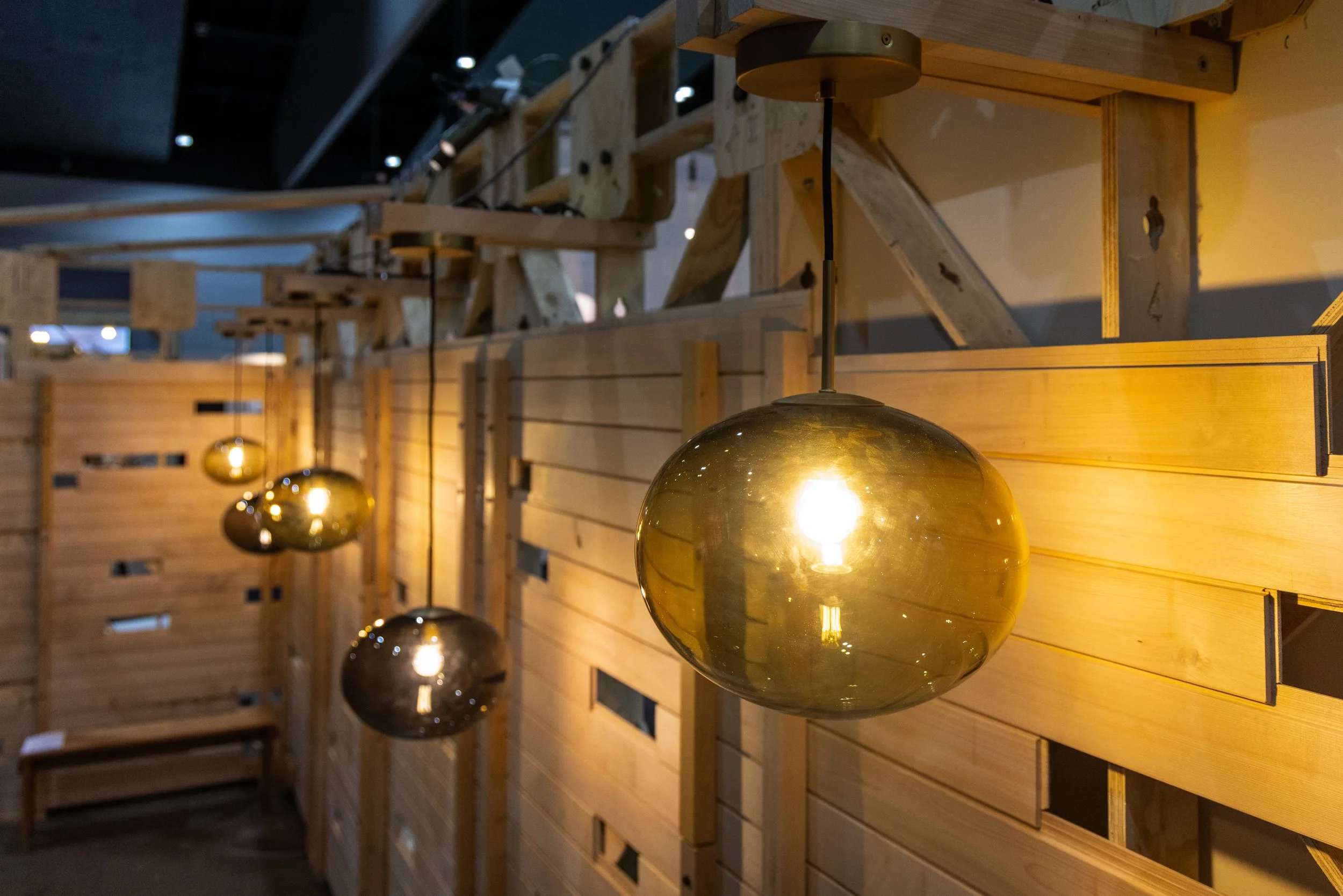 Blown glass lighting by Hauslights at the Green Design Show in Melbourne