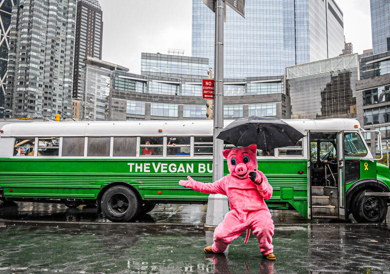 Vegan Bus in Columbus Circle with Farm Sanctuary pig