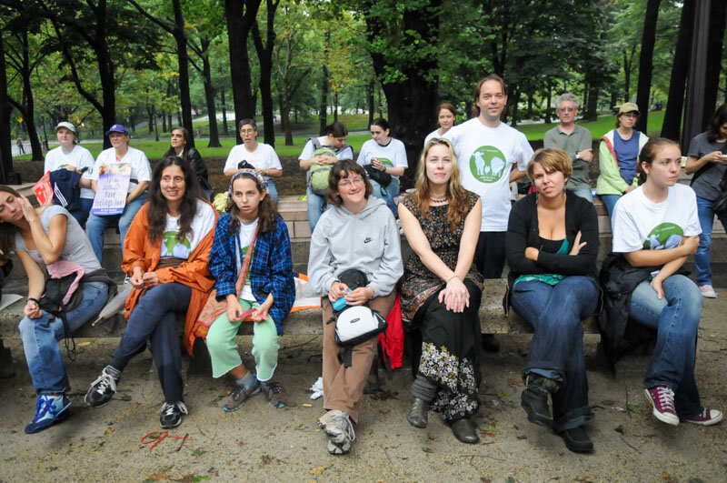 vegans on bench, Columbus Circle