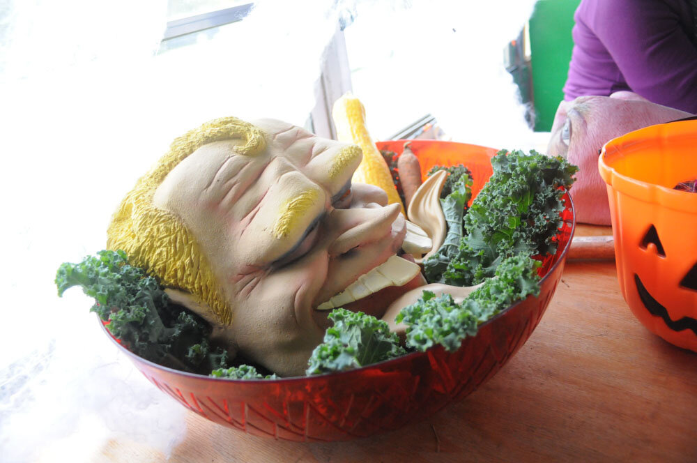 Richard Nixon's head is served in a salad on the haunted Vegan Bus