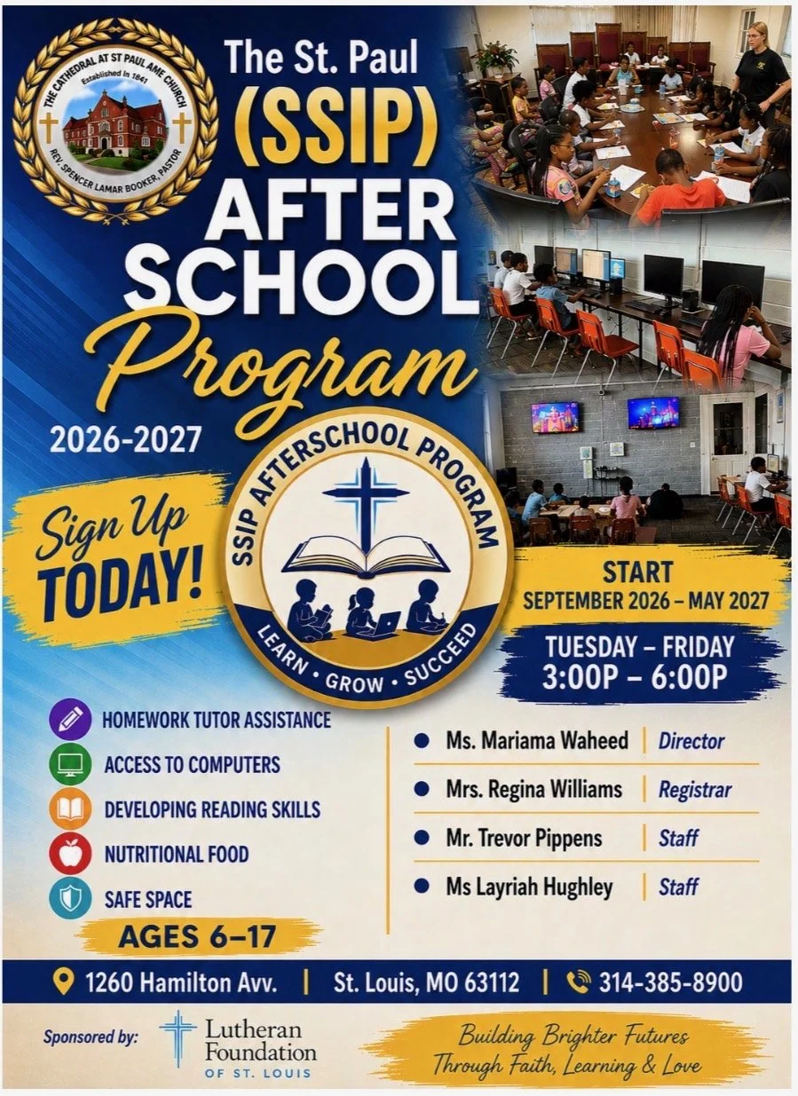 St. Paul SSIP After School Program 2026–2027 flyer: ages 6–17, Tuesday–Friday, 3–6 p.m., September 2026–May 2027