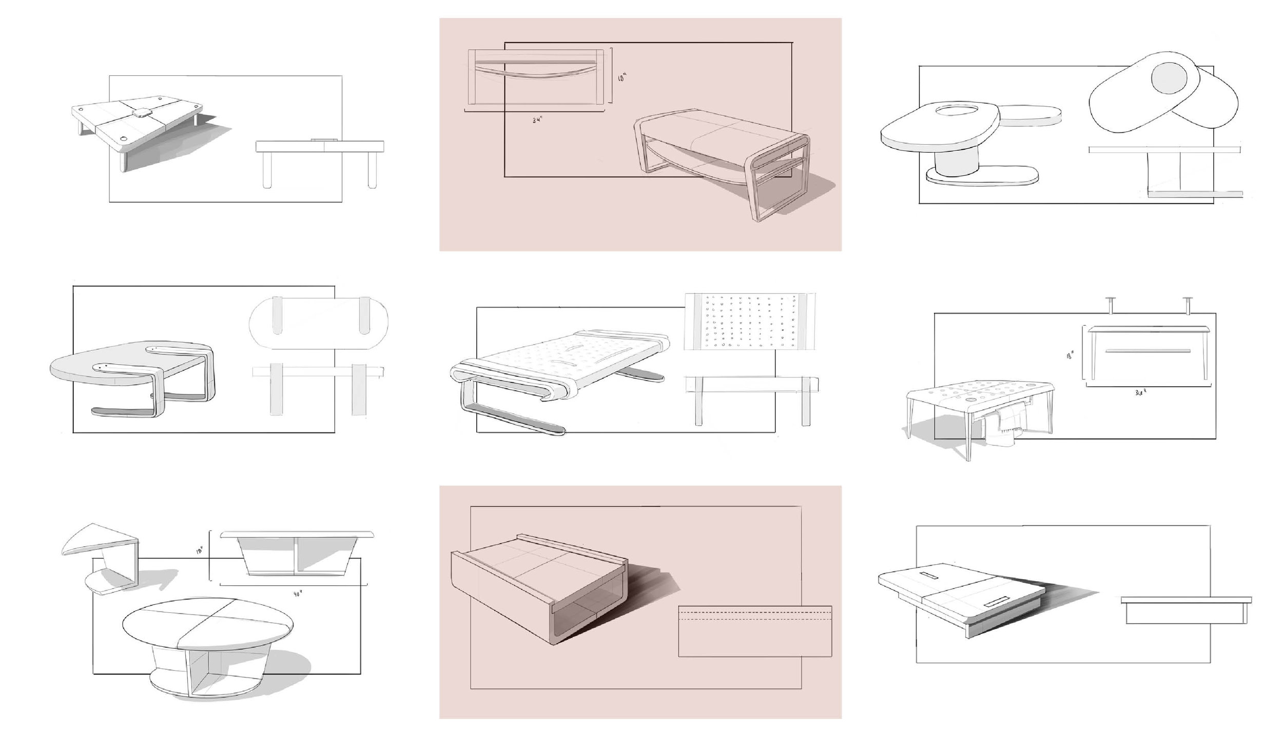 We chose to continue to develop designs that incorporated storage, easy slotting assembly, and opportunity for multiple materials