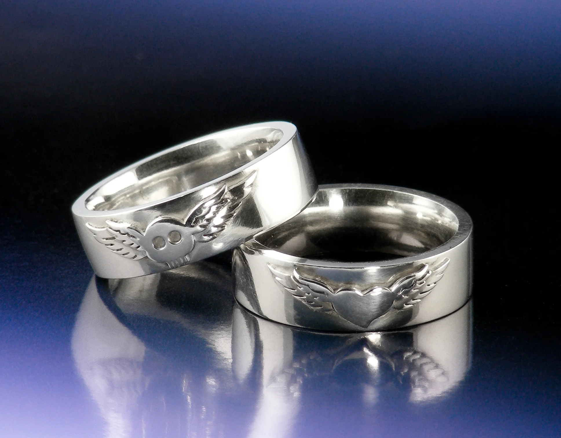 Skull and Heart Wedding Rings