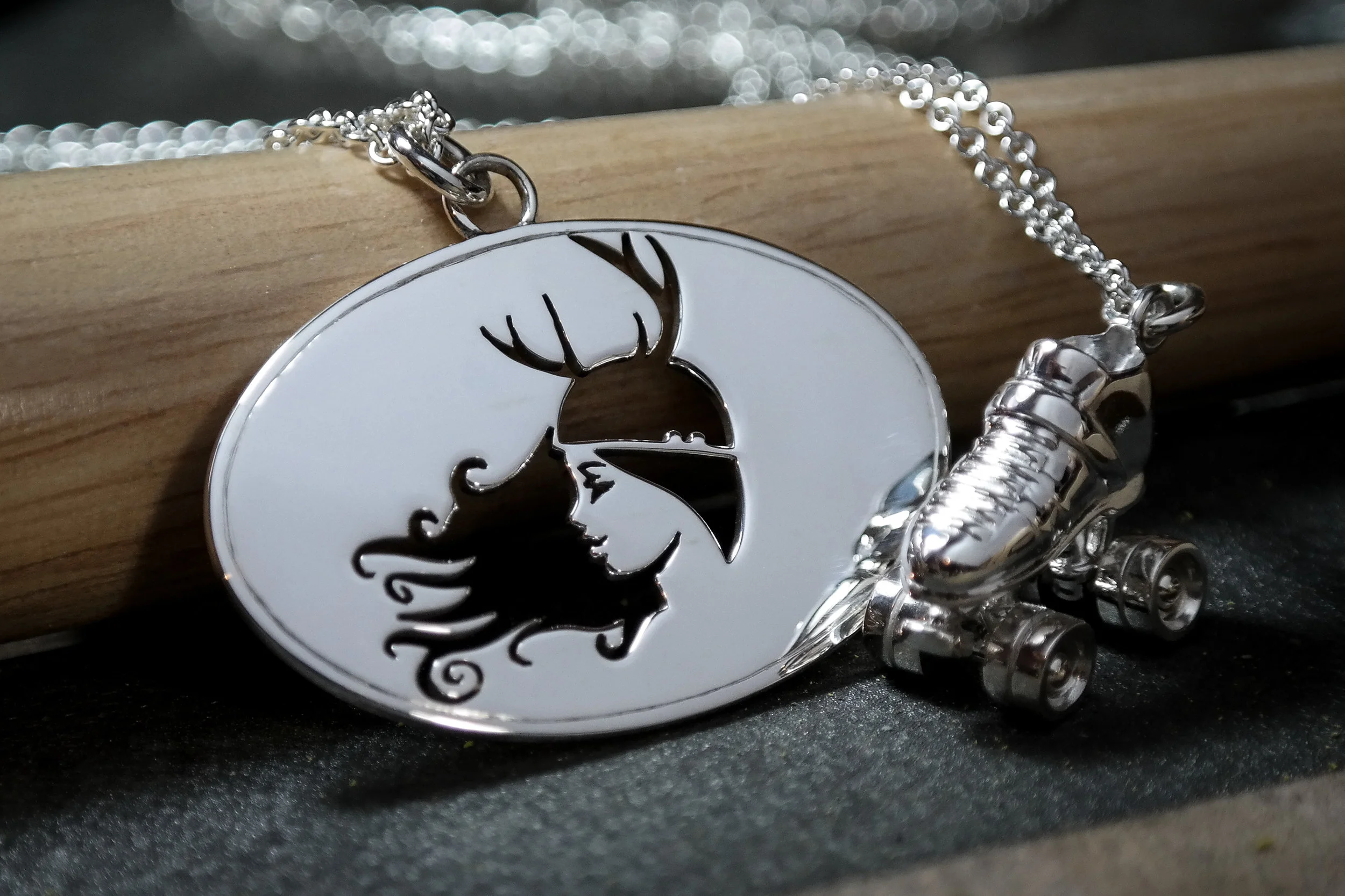 Custom Silver Roller Derby Logo Necklace