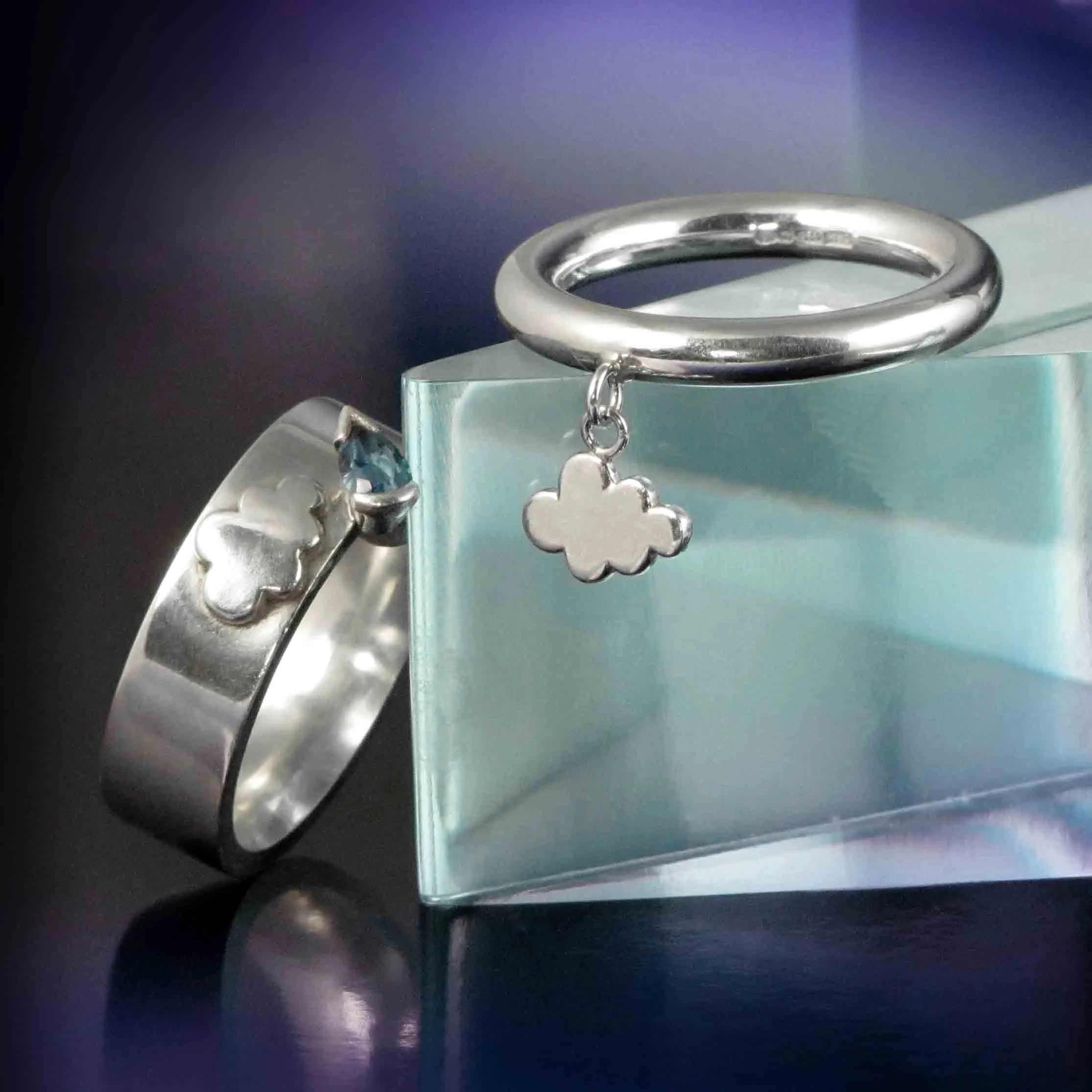 Silver cloud and raindrop rings