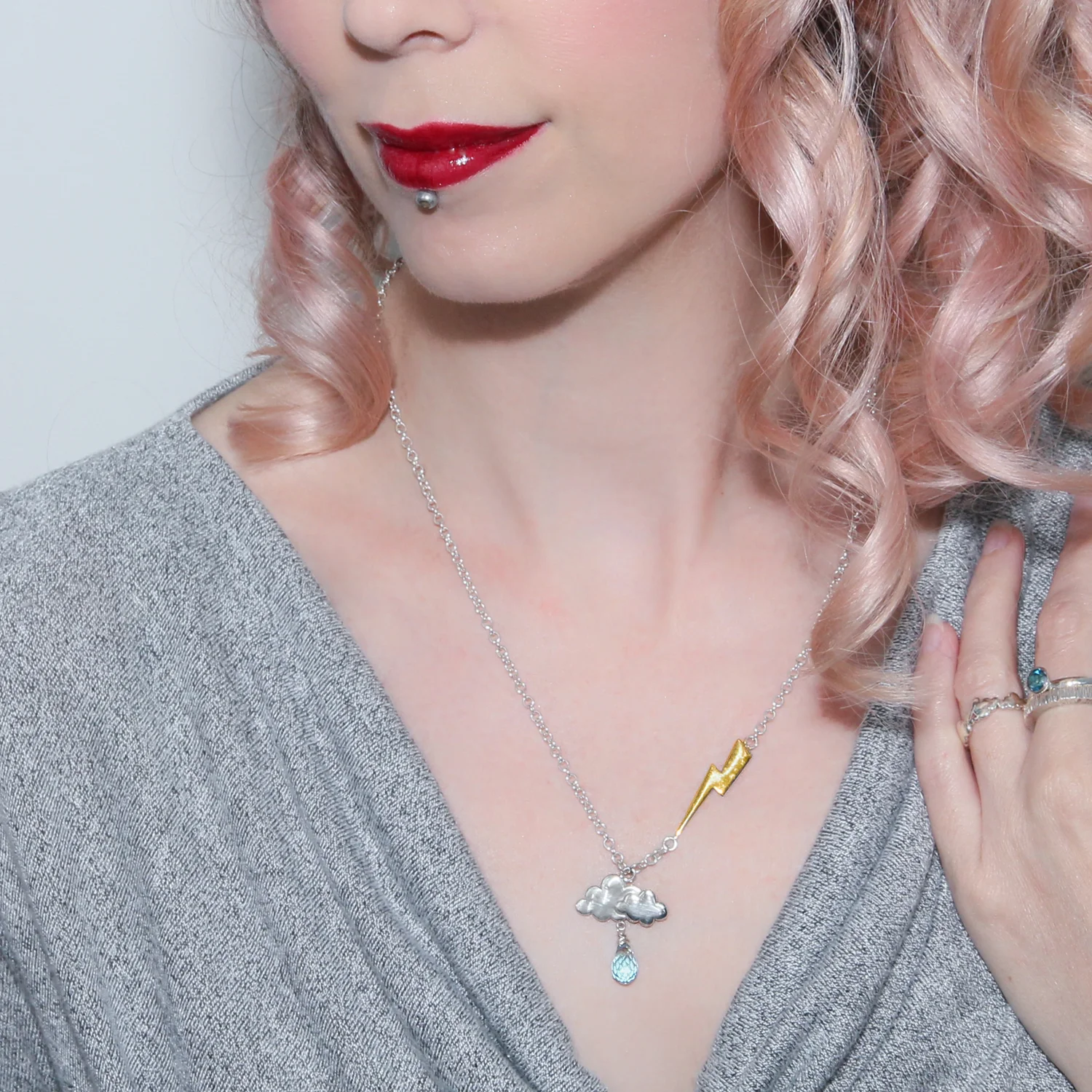 Sterling silver and gold thunderstorm necklace, handmade in London