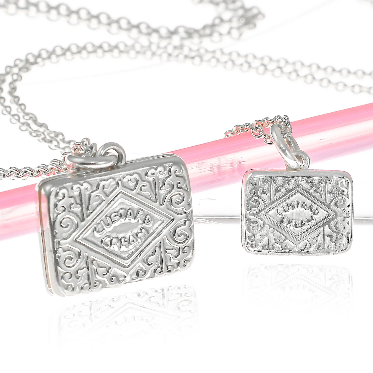 Sterling silver small and large custard cream necklaces