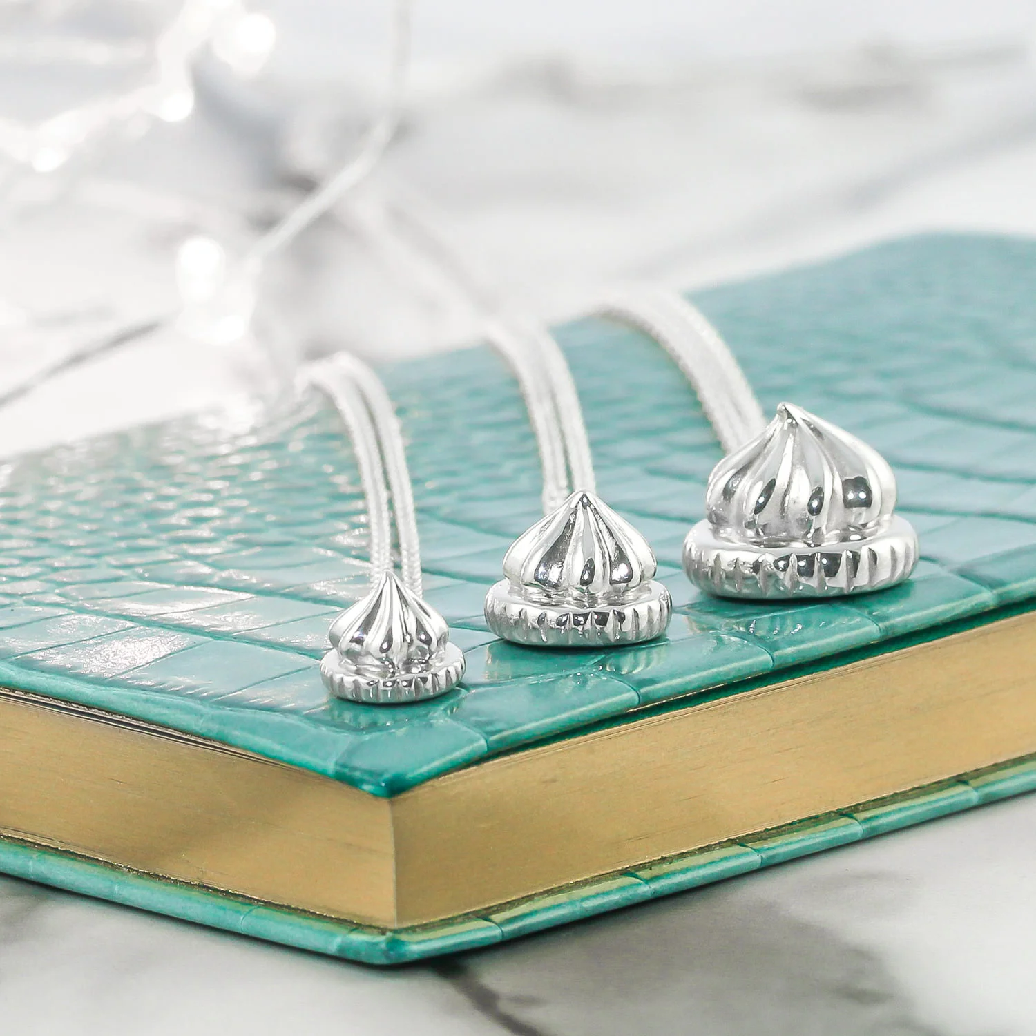 Sterling recycled silver iced gem biscuit necklace