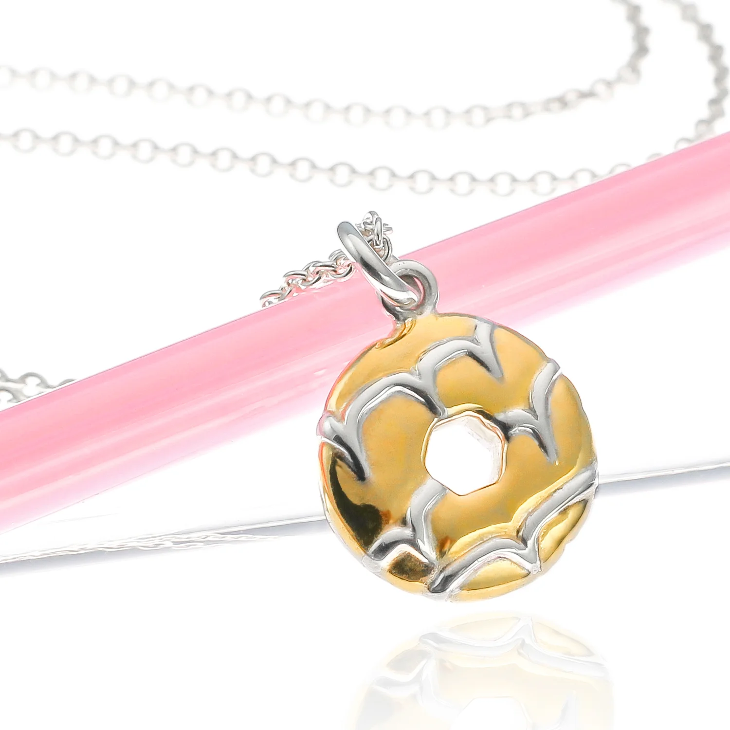 Gold and silver party ring biscuit necklace