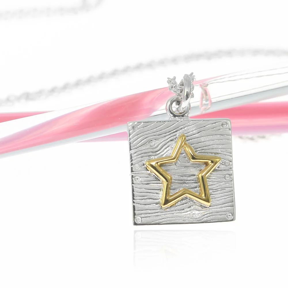 Sterling-silver-gold-star-neon-art-wood-texture-necklace-2.JPG