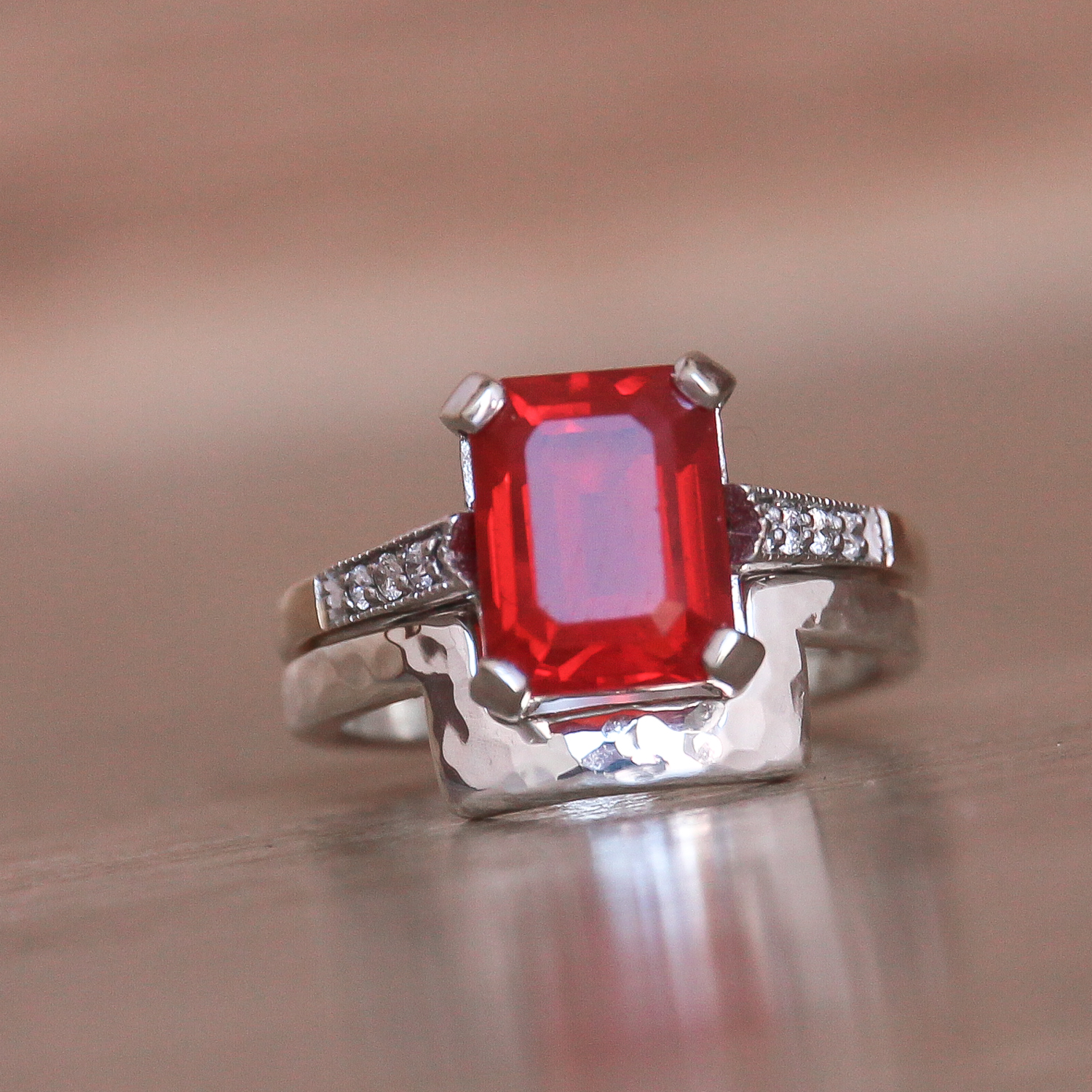 Shaped wedding ring for emerald cut engagement stone