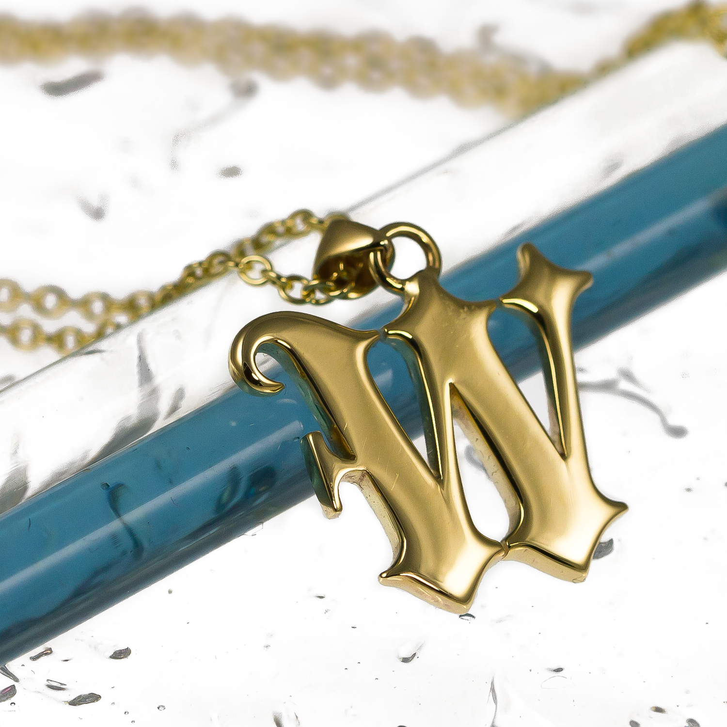 Custom solid gold handmade baroque initial necklace