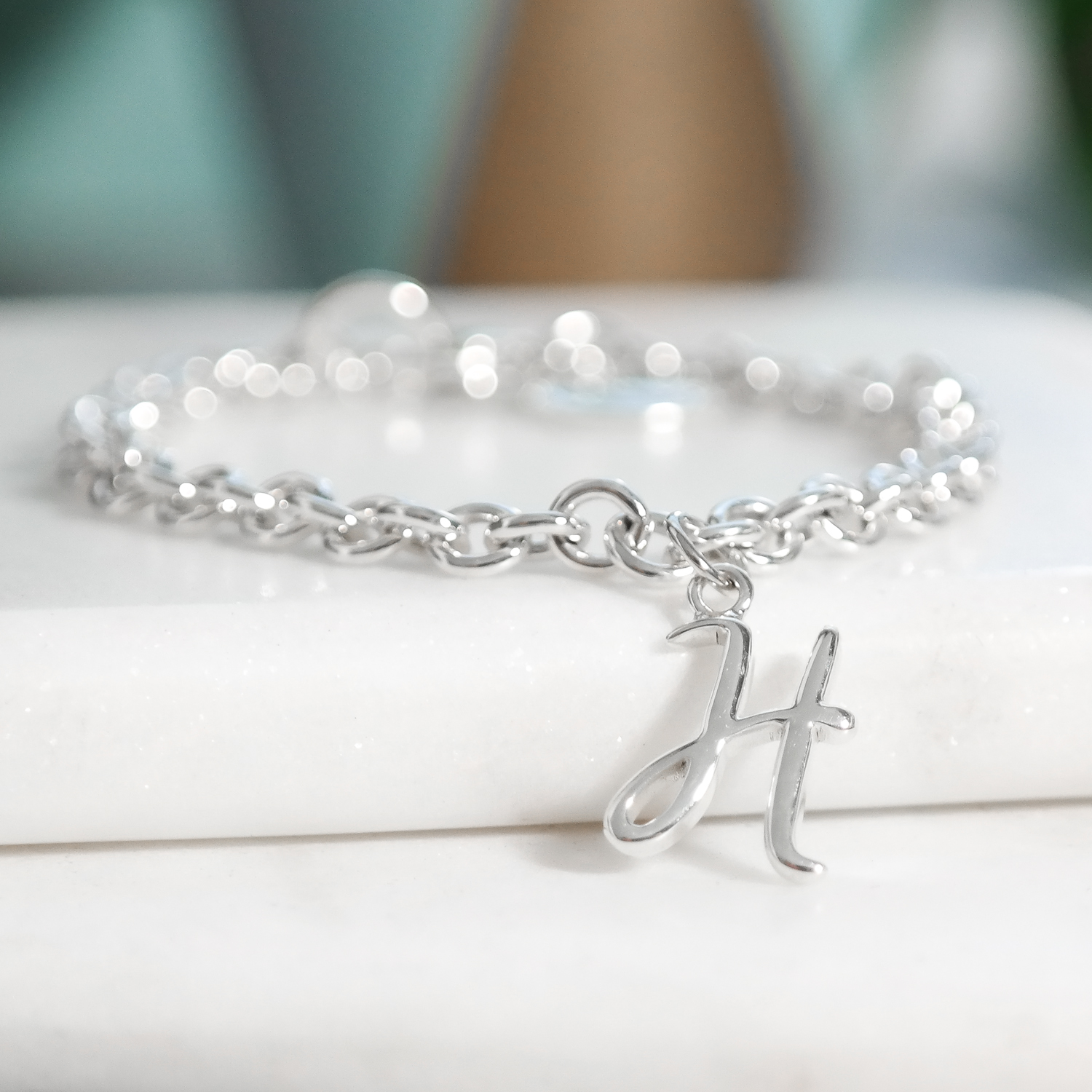 Handmade sterling silver custom font initial charm bracelet